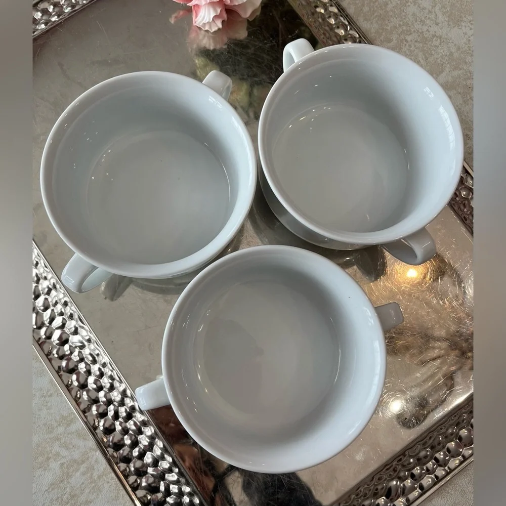 Williams Sonoma Set Of 3 Essential White Double Handled Soup/Cream Bowls 4 3/4